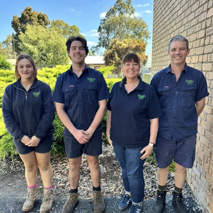 The Naracoorte Automotive Repairs team outside the workshop in their work shirts